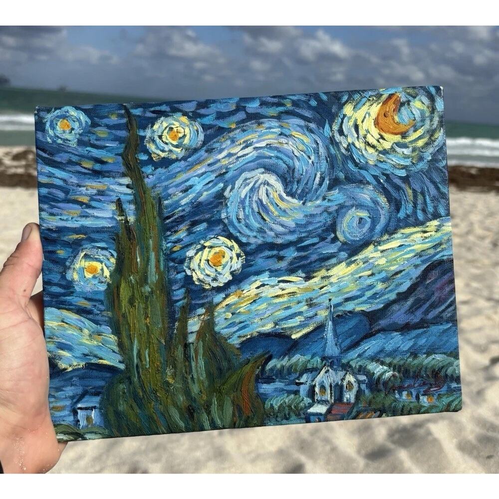 Vincent Van Gogh Starry Night Hand Painted Oil Painting 8in x 10in